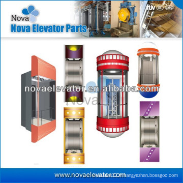 Cabines d&#39;ascenseur panoramique personnalisées pour ascenseurs de salles de machines 1.0m / s ~ 1.75m / s